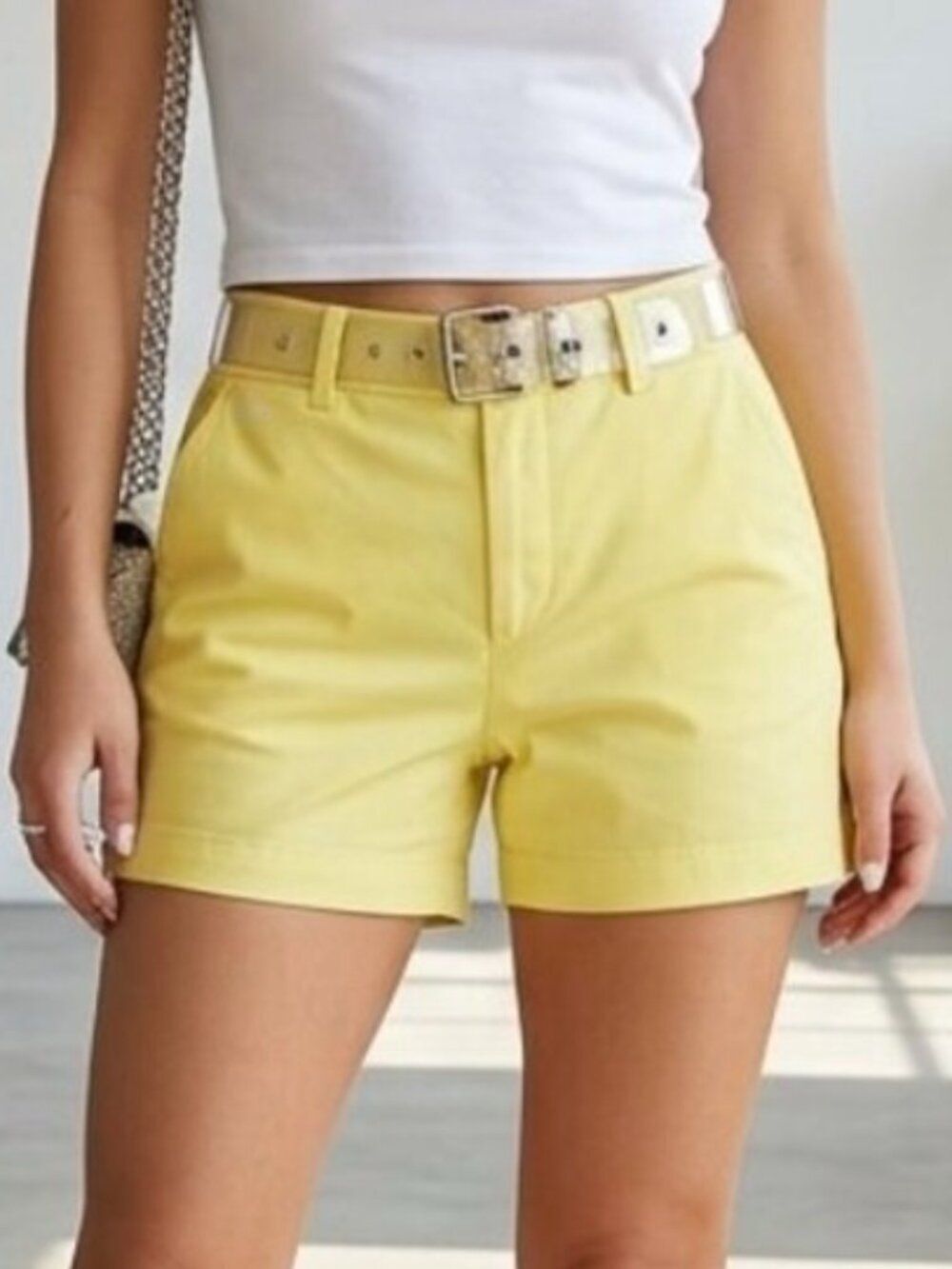 Tommy Hilfiger Womens Chino Shorts Yellow Cotton Preppy Old Money Retro Size 18
